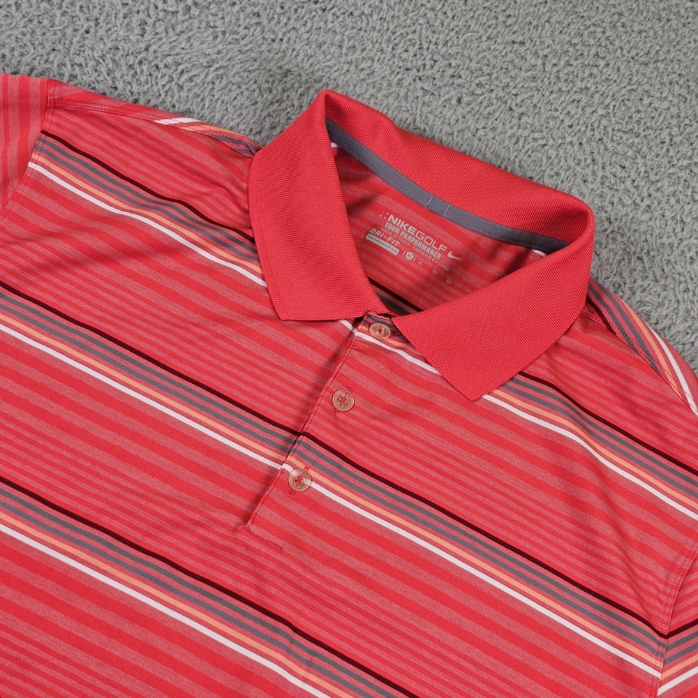 Nike Golf Polo Shirt Mens XL Red Dri-FIT Safeway Classicโ Striped 479981-607